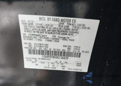2013 Ford Taurus Limited from USA, damaged, VIN 1FAHP2F8XDG136629